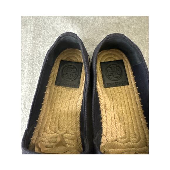 Tory Burch Seahorse Espadrilles Navy Canvas Jute Slip-On Flats Size 6.5 - Picture 5 of 7